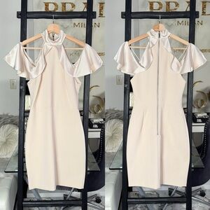 Alice + Olivia Ebony Cold Shoulder Ruffle Trim Sheath Dress Womens Size 2 EUC